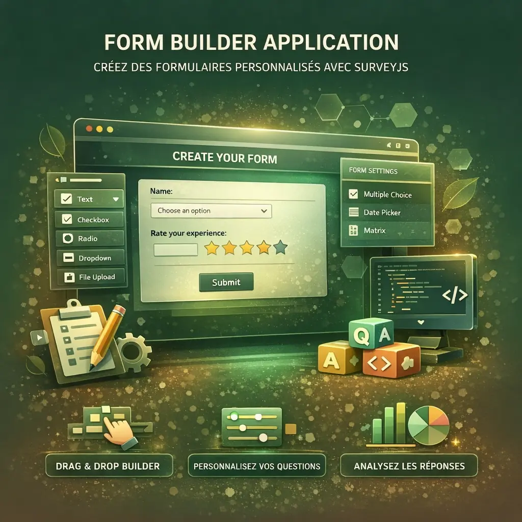 Custom form builder web application developed by Marcel Jocelyn TOE using Laravel, SurveyJS and PostgreSQL